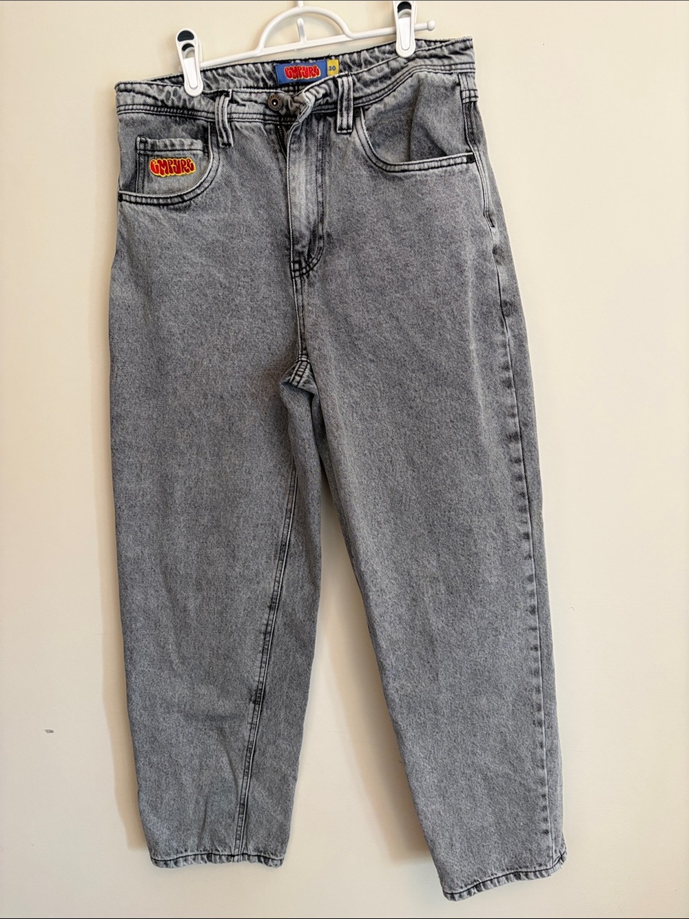 Empyre Grey Acid-Wash Wide Leg Jeans